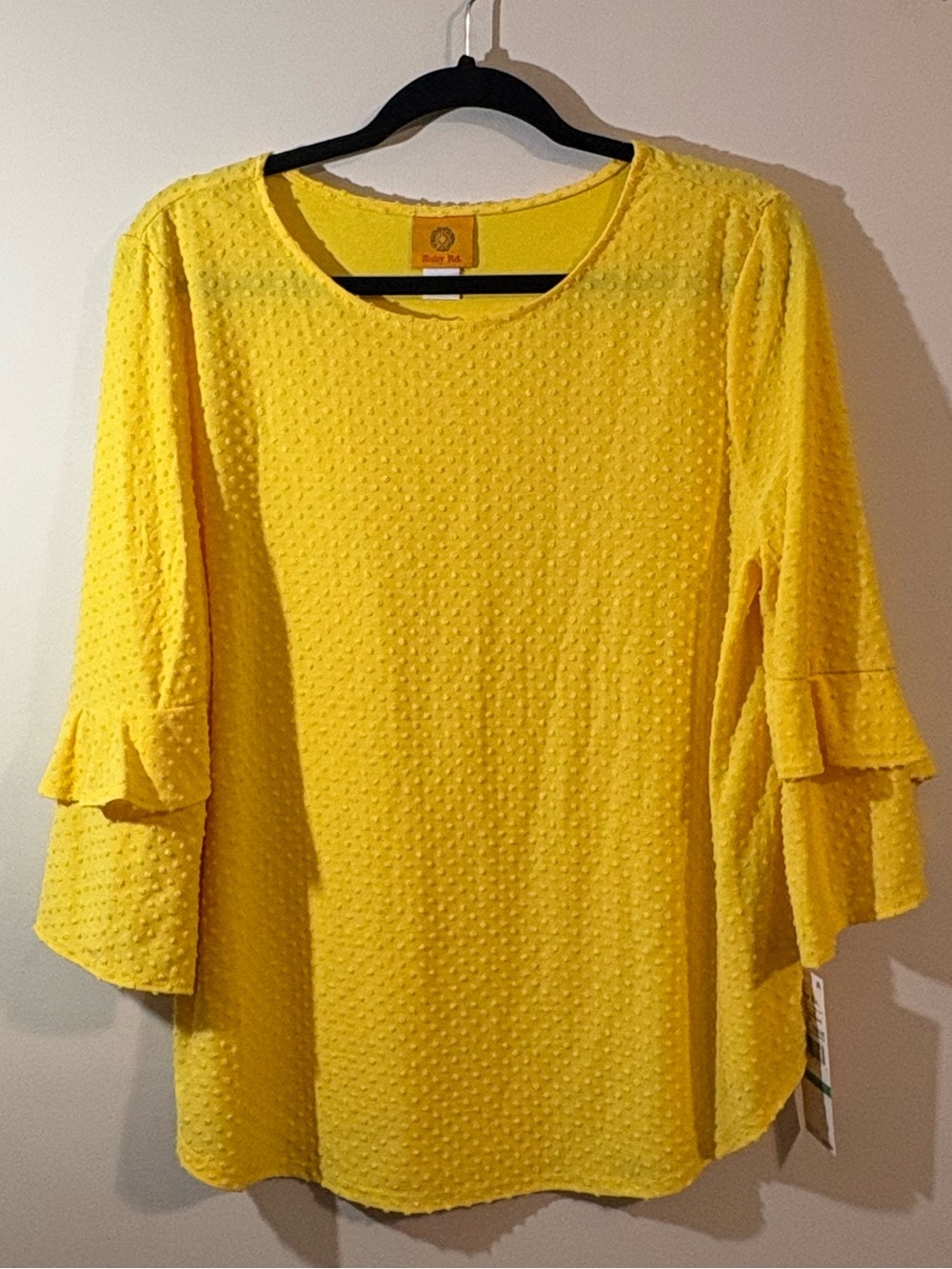 Ruby Rd. Blouse women’s large swiss-dot tiered ruffled three-quarter sleeves NWT